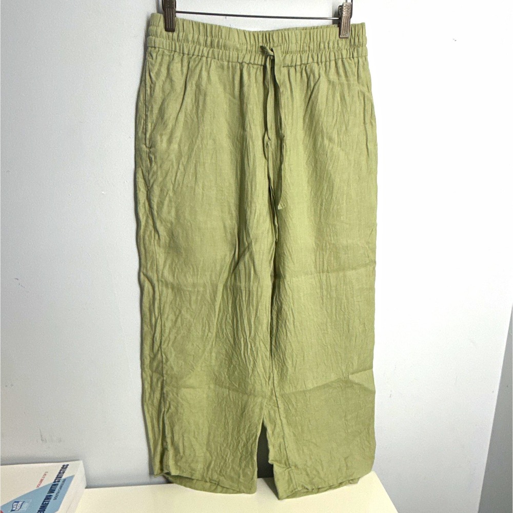 J.CREW Womens S Green Solid Flat Front Pants Drawstring Elastic Waist